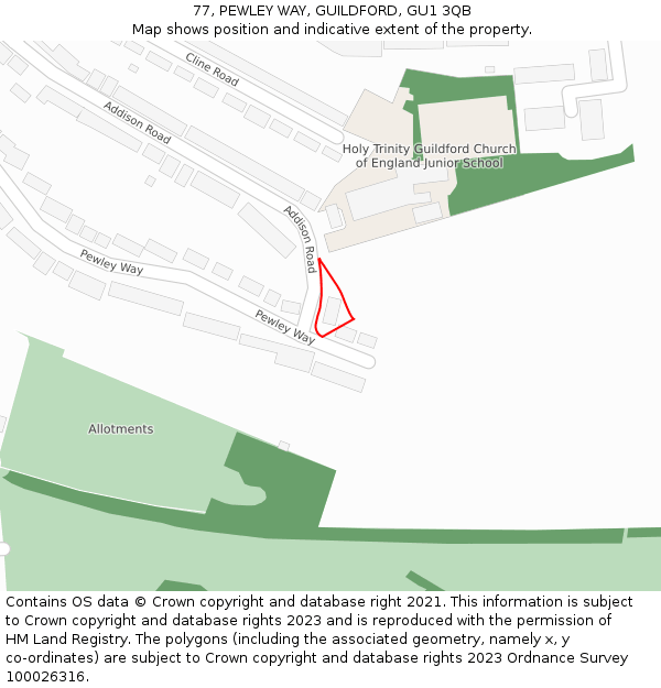 77, PEWLEY WAY, GUILDFORD, GU1 3QB: Location map and indicative extent of plot