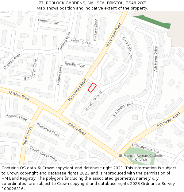 77, PORLOCK GARDENS, NAILSEA, BRISTOL, BS48 2QZ: Location map and indicative extent of plot