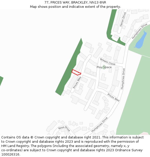 77, PRICES WAY, BRACKLEY, NN13 6NR: Location map and indicative extent of plot