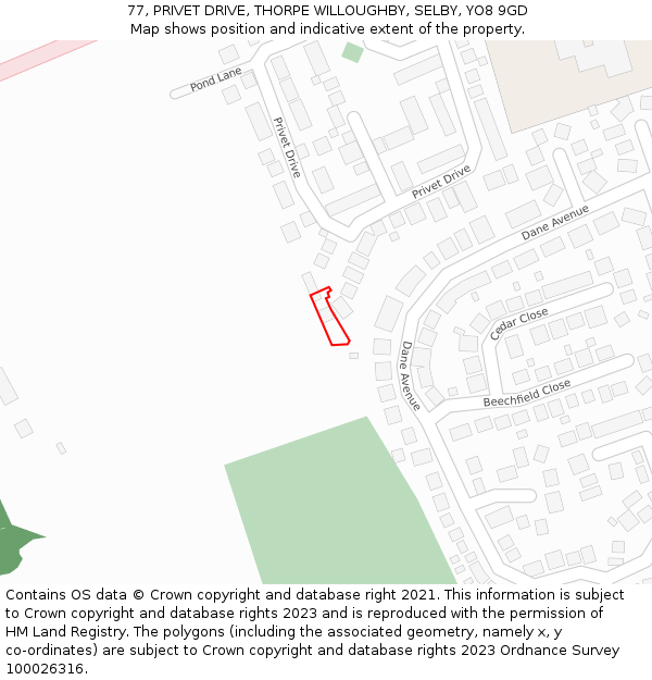 77, PRIVET DRIVE, THORPE WILLOUGHBY, SELBY, YO8 9GD: Location map and indicative extent of plot