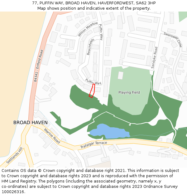 77, PUFFIN WAY, BROAD HAVEN, HAVERFORDWEST, SA62 3HP: Location map and indicative extent of plot