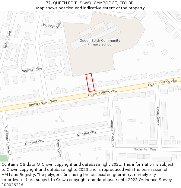 77, QUEEN EDITHS WAY, CAMBRIDGE, CB1 8PL: Location map and indicative extent of plot