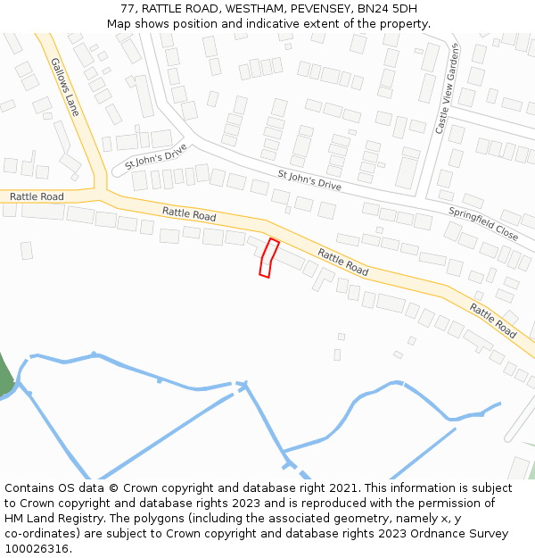 77, RATTLE ROAD, WESTHAM, PEVENSEY, BN24 5DH: Location map and indicative extent of plot