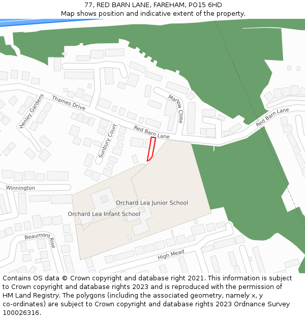 77, RED BARN LANE, FAREHAM, PO15 6HD: Location map and indicative extent of plot