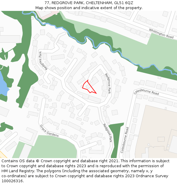 77, REDGROVE PARK, CHELTENHAM, GL51 6QZ: Location map and indicative extent of plot