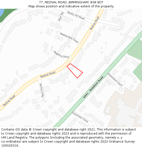 77, REDNAL ROAD, BIRMINGHAM, B38 8DT: Location map and indicative extent of plot