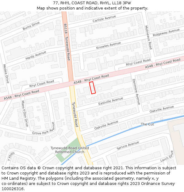 77, RHYL COAST ROAD, RHYL, LL18 3PW: Location map and indicative extent of plot