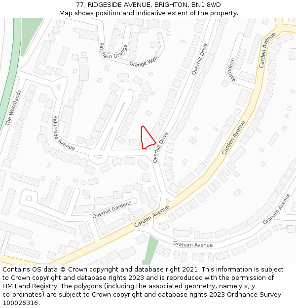 77, RIDGESIDE AVENUE, BRIGHTON, BN1 8WD: Location map and indicative extent of plot