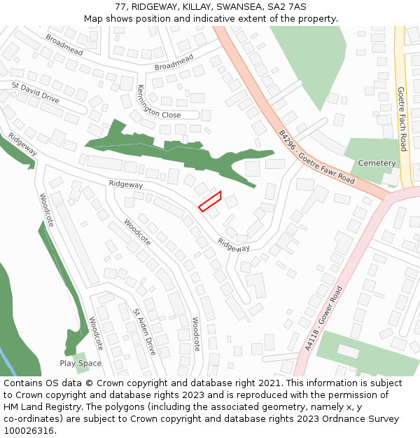 77, RIDGEWAY, KILLAY, SWANSEA, SA2 7AS: Location map and indicative extent of plot