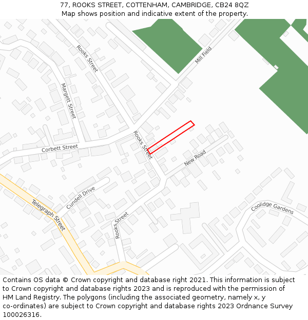 77, ROOKS STREET, COTTENHAM, CAMBRIDGE, CB24 8QZ: Location map and indicative extent of plot