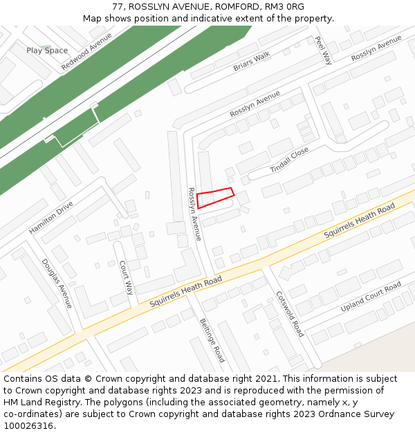 77, ROSSLYN AVENUE, ROMFORD, RM3 0RG: Location map and indicative extent of plot