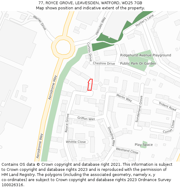 77, ROYCE GROVE, LEAVESDEN, WATFORD, WD25 7GB: Location map and indicative extent of plot