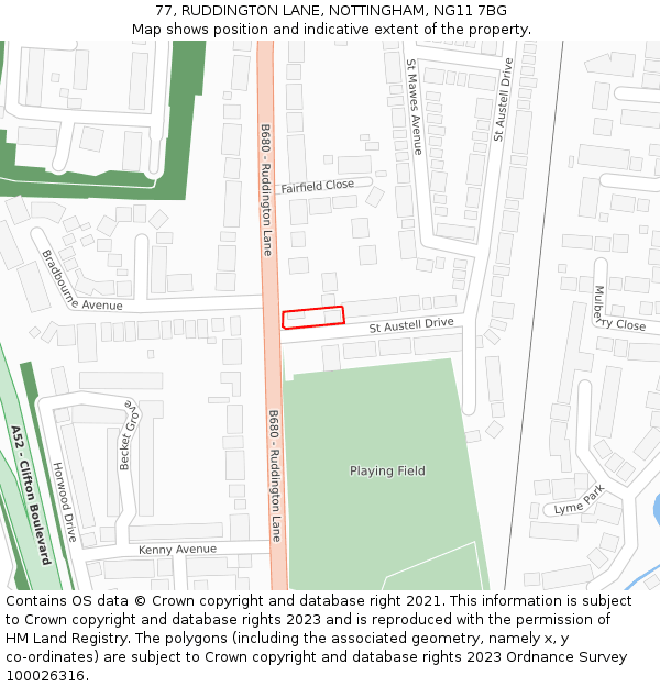 77, RUDDINGTON LANE, NOTTINGHAM, NG11 7BG: Location map and indicative extent of plot