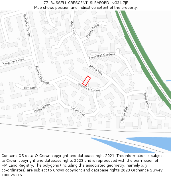 77, RUSSELL CRESCENT, SLEAFORD, NG34 7JF: Location map and indicative extent of plot