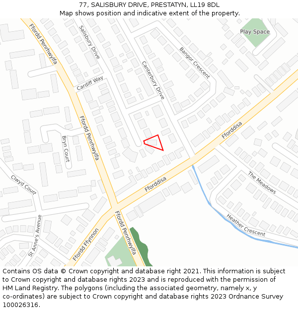 77, SALISBURY DRIVE, PRESTATYN, LL19 8DL: Location map and indicative extent of plot