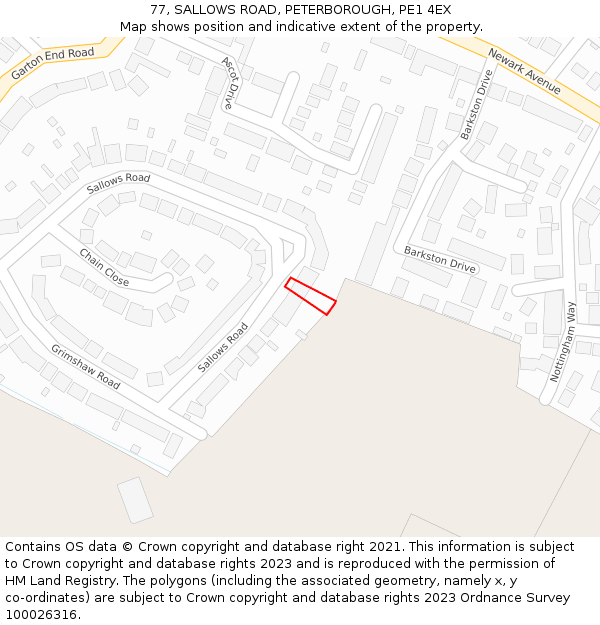 77, SALLOWS ROAD, PETERBOROUGH, PE1 4EX: Location map and indicative extent of plot