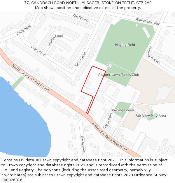 77, SANDBACH ROAD NORTH, ALSAGER, STOKE-ON-TRENT, ST7 2AP: Location map and indicative extent of plot