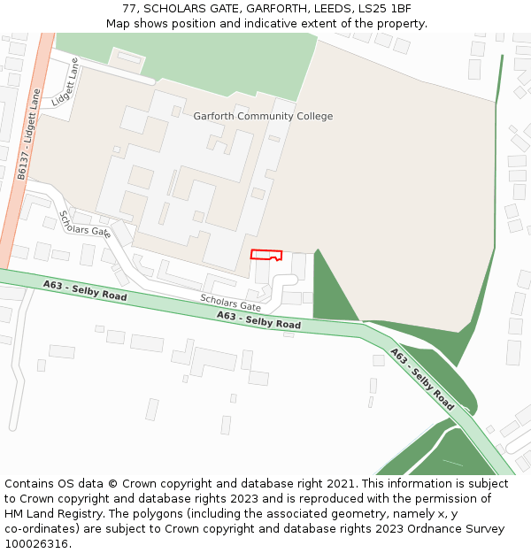 77, SCHOLARS GATE, GARFORTH, LEEDS, LS25 1BF: Location map and indicative extent of plot