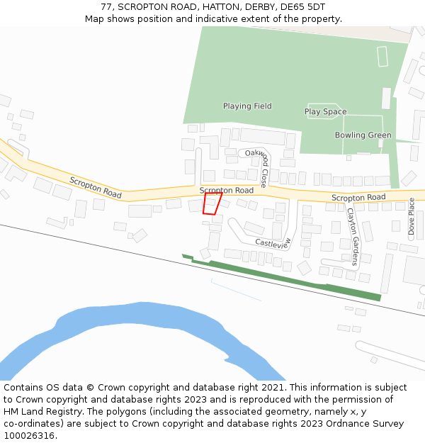 77, SCROPTON ROAD, HATTON, DERBY, DE65 5DT: Location map and indicative extent of plot