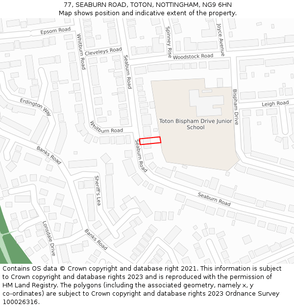 77, SEABURN ROAD, TOTON, NOTTINGHAM, NG9 6HN: Location map and indicative extent of plot