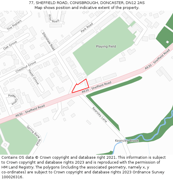 77, SHEFFIELD ROAD, CONISBROUGH, DONCASTER, DN12 2AS: Location map and indicative extent of plot