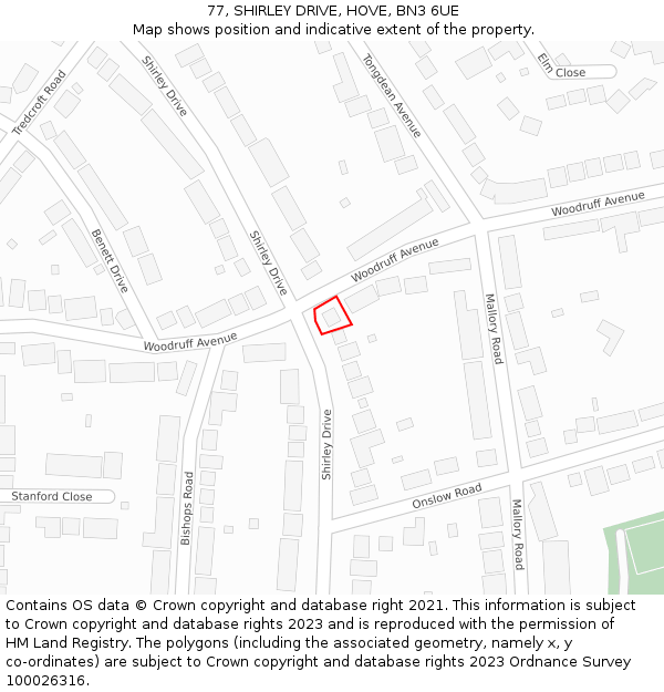 77, SHIRLEY DRIVE, HOVE, BN3 6UE: Location map and indicative extent of plot