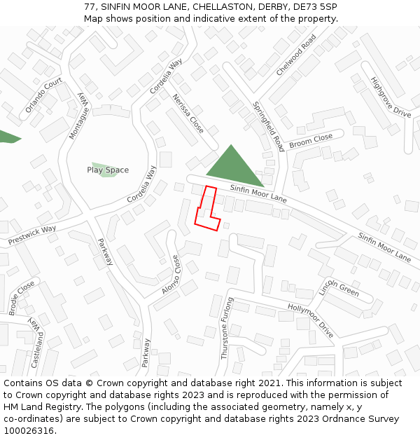 77, SINFIN MOOR LANE, CHELLASTON, DERBY, DE73 5SP: Location map and indicative extent of plot