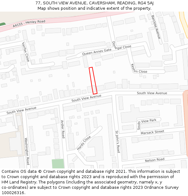 77, SOUTH VIEW AVENUE, CAVERSHAM, READING, RG4 5AJ: Location map and indicative extent of plot