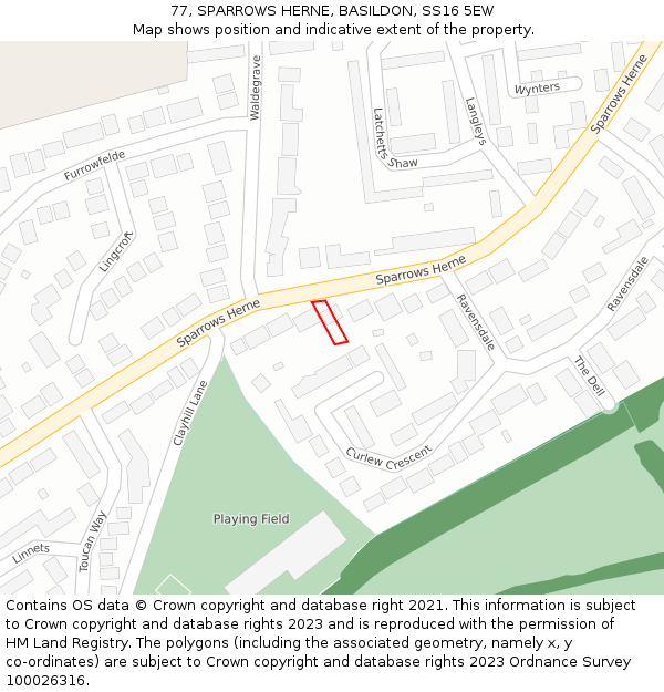 77, SPARROWS HERNE, BASILDON, SS16 5EW: Location map and indicative extent of plot