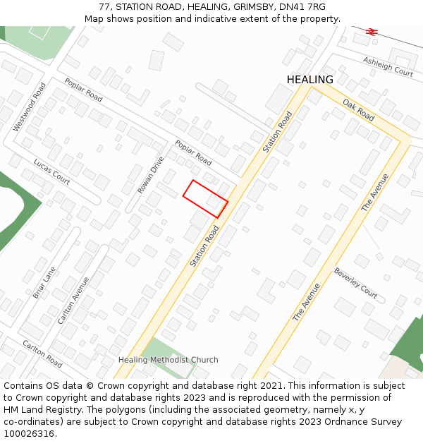 77, STATION ROAD, HEALING, GRIMSBY, DN41 7RG: Location map and indicative extent of plot