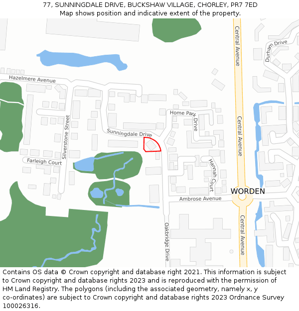 77, SUNNINGDALE DRIVE, BUCKSHAW VILLAGE, CHORLEY, PR7 7ED: Location map and indicative extent of plot