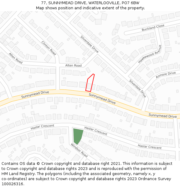 77, SUNNYMEAD DRIVE, WATERLOOVILLE, PO7 6BW: Location map and indicative extent of plot