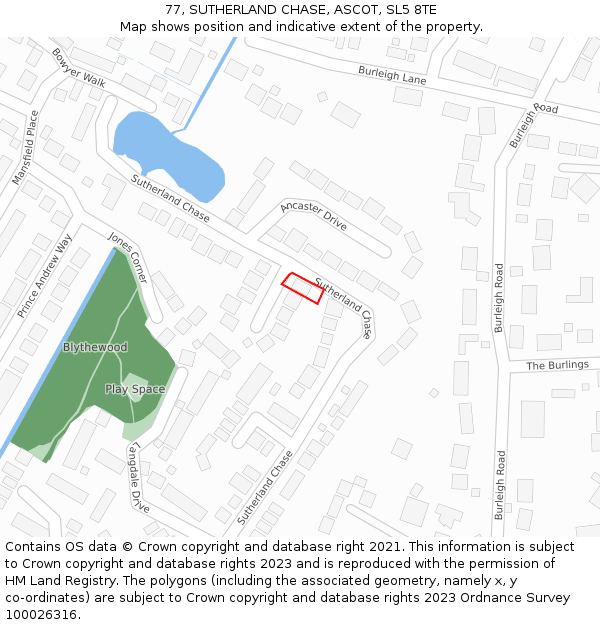 77, SUTHERLAND CHASE, ASCOT, SL5 8TE: Location map and indicative extent of plot