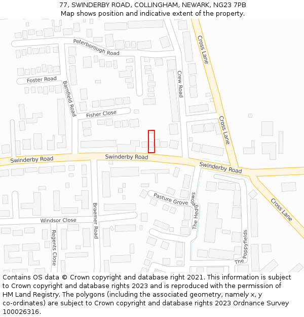 77, SWINDERBY ROAD, COLLINGHAM, NEWARK, NG23 7PB: Location map and indicative extent of plot