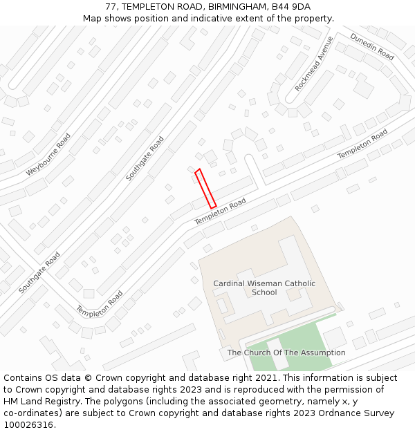 77, TEMPLETON ROAD, BIRMINGHAM, B44 9DA: Location map and indicative extent of plot