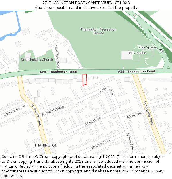 77, THANINGTON ROAD, CANTERBURY, CT1 3XD: Location map and indicative extent of plot