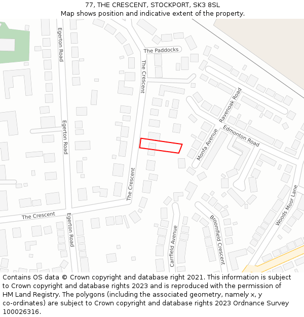 77, THE CRESCENT, STOCKPORT, SK3 8SL: Location map and indicative extent of plot