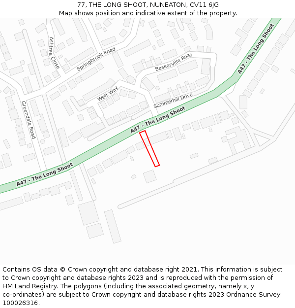 77, THE LONG SHOOT, NUNEATON, CV11 6JG: Location map and indicative extent of plot