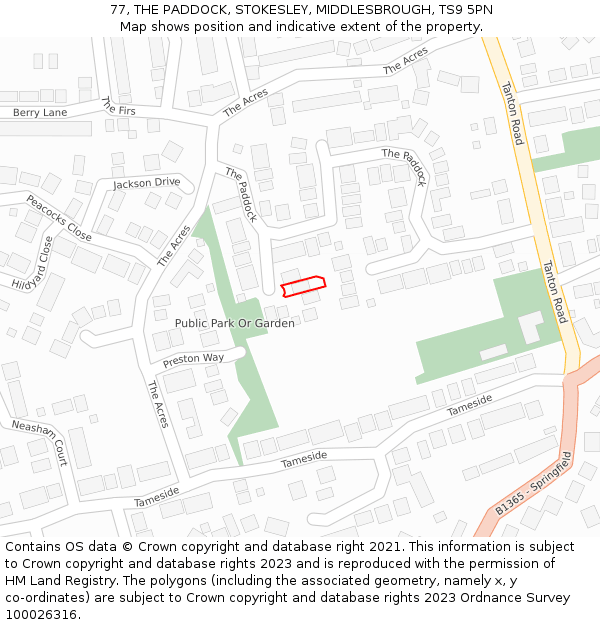 77, THE PADDOCK, STOKESLEY, MIDDLESBROUGH, TS9 5PN: Location map and indicative extent of plot