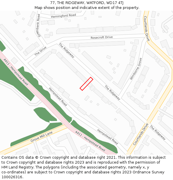 77, THE RIDGEWAY, WATFORD, WD17 4TJ: Location map and indicative extent of plot