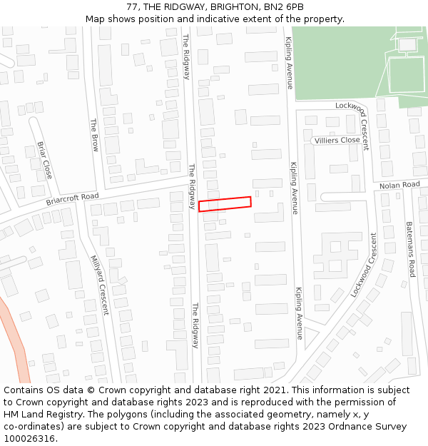77, THE RIDGWAY, BRIGHTON, BN2 6PB: Location map and indicative extent of plot