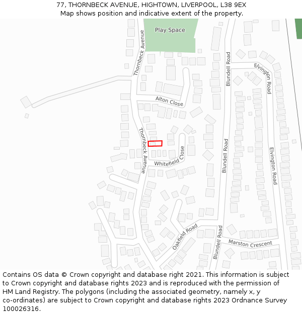 77, THORNBECK AVENUE, HIGHTOWN, LIVERPOOL, L38 9EX: Location map and indicative extent of plot