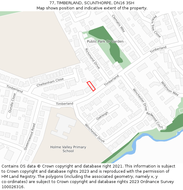 77, TIMBERLAND, SCUNTHORPE, DN16 3SH: Location map and indicative extent of plot