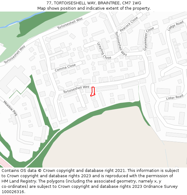 77, TORTOISESHELL WAY, BRAINTREE, CM7 1WG: Location map and indicative extent of plot