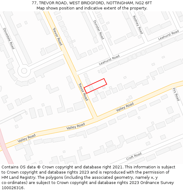 77, TREVOR ROAD, WEST BRIDGFORD, NOTTINGHAM, NG2 6FT: Location map and indicative extent of plot