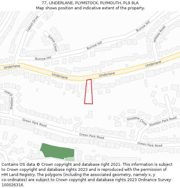 77, UNDERLANE, PLYMSTOCK, PLYMOUTH, PL9 9LA: Location map and indicative extent of plot