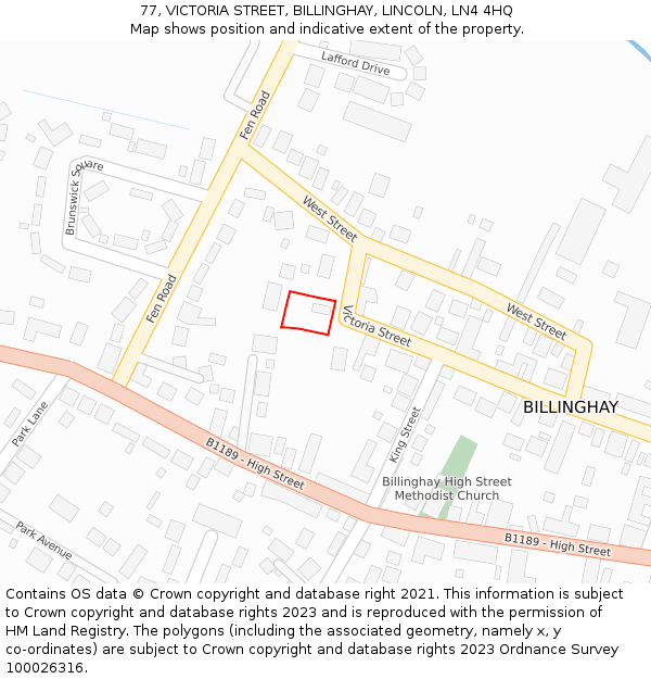 77, VICTORIA STREET, BILLINGHAY, LINCOLN, LN4 4HQ: Location map and indicative extent of plot