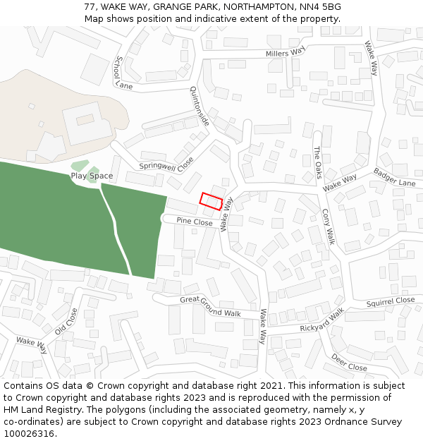 77, WAKE WAY, GRANGE PARK, NORTHAMPTON, NN4 5BG: Location map and indicative extent of plot