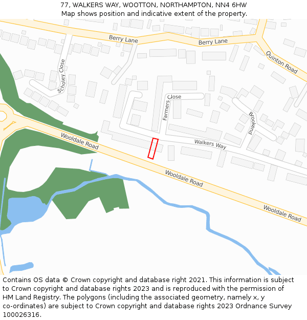 77, WALKERS WAY, WOOTTON, NORTHAMPTON, NN4 6HW: Location map and indicative extent of plot
