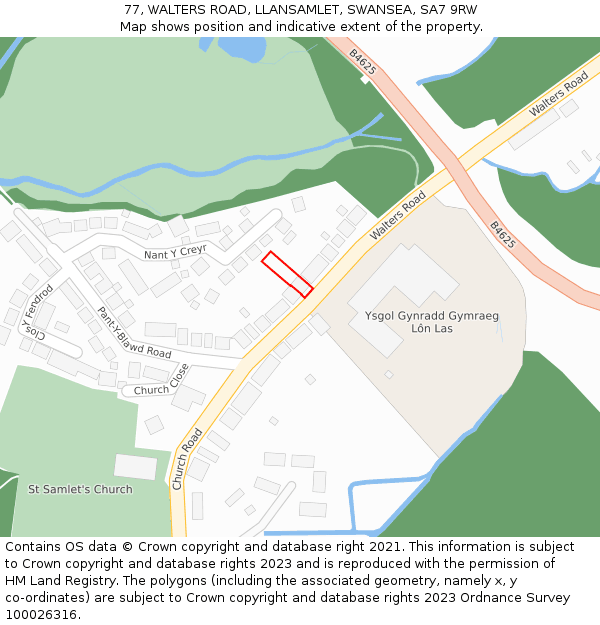 77, WALTERS ROAD, LLANSAMLET, SWANSEA, SA7 9RW: Location map and indicative extent of plot